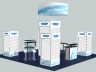 Center slat wall Tower is 12 Ft in Height and with  Reception Table with storage front and back
